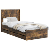 Bed Frame with Storage and Headboard Smoked Oak 90 x 190 cm 3414345