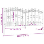 Fence Gate with Spear Top Black 305x125 cm Powder-coated Steel 151096