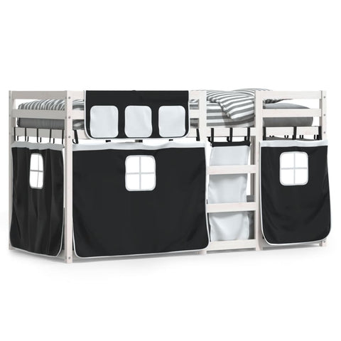 ZNTS Bunk Bed without Mattress White&Black 75x190 cm Small Single Solid Wood Pine 3283913