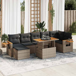 ZNTS 8 Piece Garden Sofa Set with Cushions Grey Poly Rattan Acacia 3327630