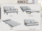 4-in-1 Velvet-Feel Double Sofa Bed, with Pillows - Light Grey T3398P328347