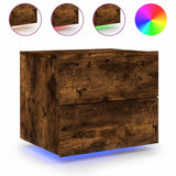 ZNTS Wall-mounted Bedside Cabinet with LED Lights Smoked Oak 836820