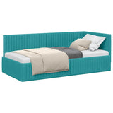 Corner Bed Frame with Headboard Turquoise 90 x 200 cm Velvet 42016274