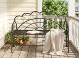 Metal Garden Bench Loveseat with Slatted Seat, Black T3398P548535