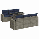 7 Piece Garden Sofa Set with Cushions Grey Poly Rattan Acacia 3326262
