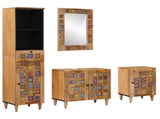 Bathroom Furniture Set with Door 4 pcs Natural Solid Mango Wood 3310098