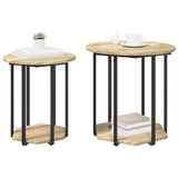 Side Table Set with Shelf 2 pcs Brown 869715