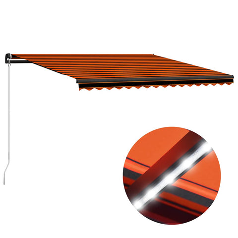 Manual Retractable Awning with LED 450x300 cm Orange and Brown 3055231
