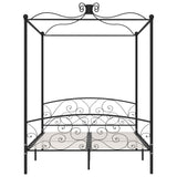 284478 Canopy Bed Frame without Mattress Black Metal 160x200 cm