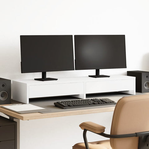 ZNTS Monitor Stand with Drawers White 100x27x15 cm Engineered Wood 854670