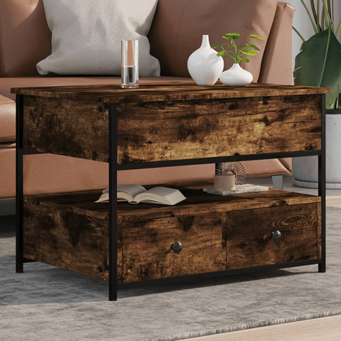 ZNTS Coffee Table Smoked Oak 70x50x50 cm Engineered Wood and Metal 845383