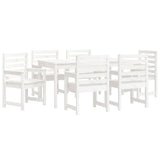 7 Piece Garden Dining Set White Solid Wood Pine 3154714