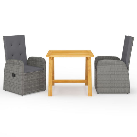 ZNTS 3 Piece Garden Dining Set with Cushions Grey Poly Rattan 3095293