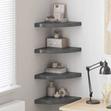 Floating Corner Shelves 4 pcs High Gloss Grey 35x35x3.8 cm MDF 323915