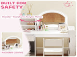 Kids Vanity Table and Chair Set, Girls Dressing Table with 2-Colour LED Mirror, Stool, Cabinet, T3398P552692