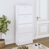 Shoe Cabinet High Gloss White 63x24x147 cm Engineered Wood 342546