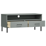 TV Cabinet with Metal Legs Grey Solid Wood Pine OSLO 351025