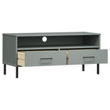 TV Cabinet with Metal Legs Grey Solid Wood Pine OSLO 351025
