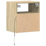 ZNTS Wall-mounted Bedside Cabinet with LED Lights Sonoma Oak 3307979