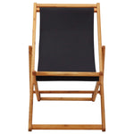 ZNTS Folding Beach Chair Eucalyptus Wood and Fabric Black 310316