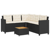 Garden Sofa with Table and Cushions L-shaped Black Poly Rattan 369048