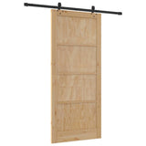 Sliding Door Natural and Black 93 x 211 cm Solid Pine Wood 3333516
