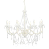281604 Chandelier with Beads White 8 x E14 Bulbs