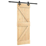 Sliding Door Natural and Black 70 x 210 cm Solid Pine Wood 3445044