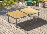 Garden Table for 6, 150 cm Rectangular Outdoor Dining Table with 5 cm Umbrella Hole, Wood Effect T3398P328056