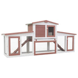 Outdoor Large Rabbit Hutch Brown and White 201x45x85 cm Wood 170844