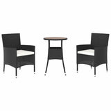 3 Piece Garden Bistro Set with Cushions Black Poly Rattan 3187436