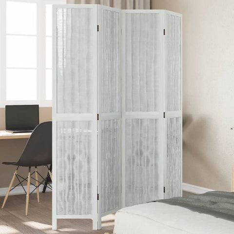 ZNTS Room Divider 4 Panels White Solid Wood Paulownia 358675