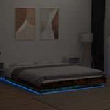 Bed Frame with LED Lights without Mattress Smoked Oak 150x200cm 3281095