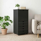 Rolling Cabinet Black 53 x 39 x 103 cm Solid Pine Wood 42028371