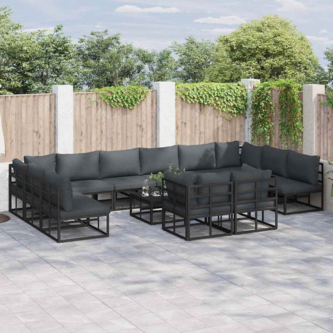 Garden Sofa Set with Cushion Black Aluminium 3378924