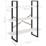 3-Tier Book Cabinet White 100x30x105 cm Solid Pine Wood 806553