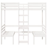 Loft Bed Frame with Desk and Chairs White 90x190cm Solid Wood Pine 3308560
