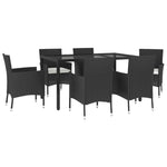 ZNTS 7 Piece Garden Dining Set with Cushions Black Poly Rattan 3187453