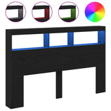 Headboard Cabinet with LED Black Oak 160x17x102 cm 863133
