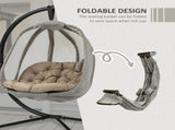 Hanging Egg Chair, Folding Texteline Swing Hammock with Side Pocket, Cushion and Stand for Indoor T3398P320371