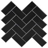 Herringbone Tile 10 pcs Black 30 x 30 cm Polyurethane and PET 42046187