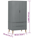 Wardrobe MOLDE Grey 90x55x175 cm Solid Wood Pine 350524