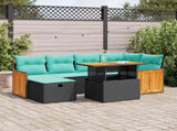 7 Piece Garden Sofa Set with Cushions Brown Poly Rattan Acacia 3328156