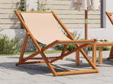 Folding Beach Chair Beige Solid Wood Eucalyptus and Fabric 366564