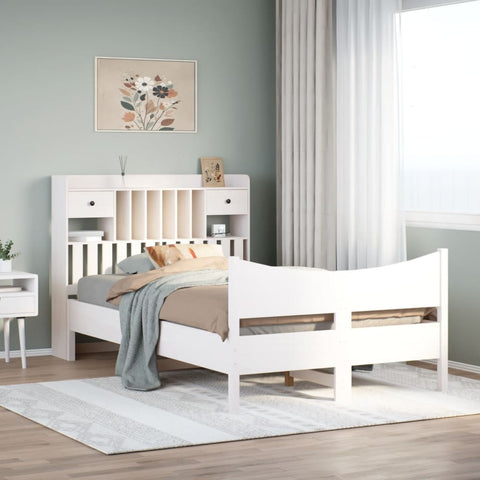 ZNTS Bed Frame without Mattress White 120x190 cm Small Double Solid Wood Pine 3323396