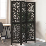 Room Divider 3 Panels Black Solid Wood Paulownia 358750