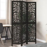 Room Divider 3 Panels Black Solid Wood Paulownia 358750