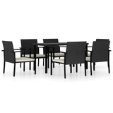 Outdoor Dining Set Black and Cream Poly rattan 7 Piece Set 3100410