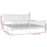 Metal Bed Frame without Mattress with Footboard White 183x213cm 350954