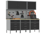 Work Cabinet with Drawer 8 pcs Black Engineered Wood and Steel 3321434